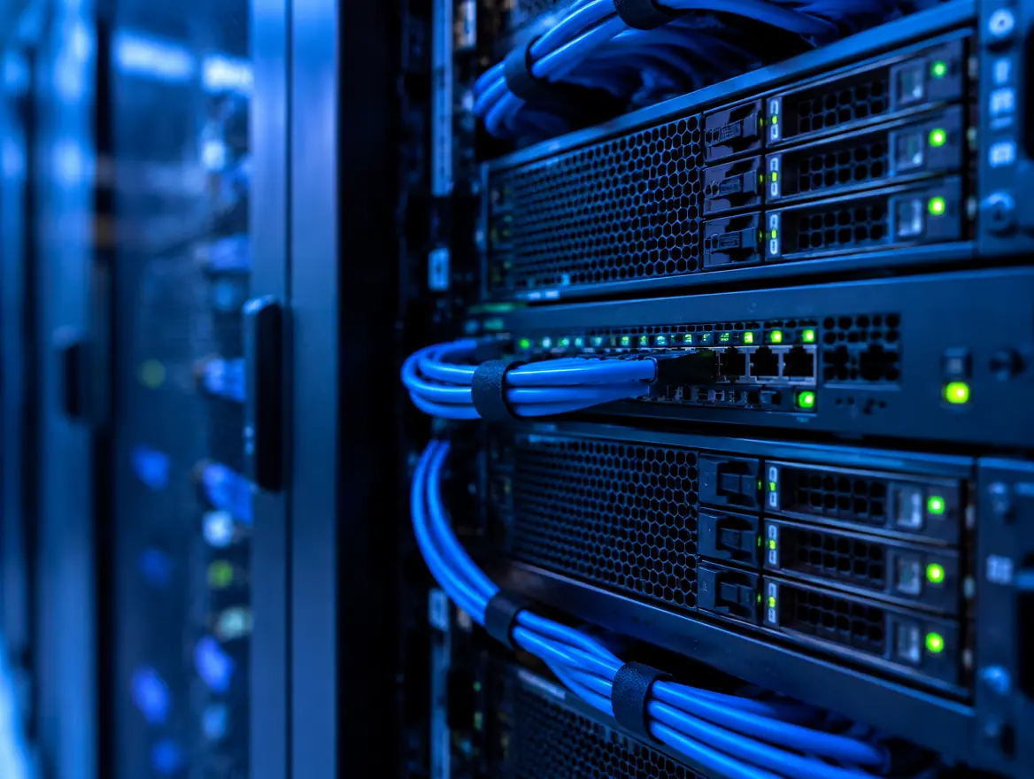 Server status lights glowing green in a rack