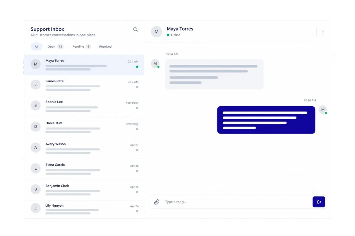 A support inbox with a client question and a reply